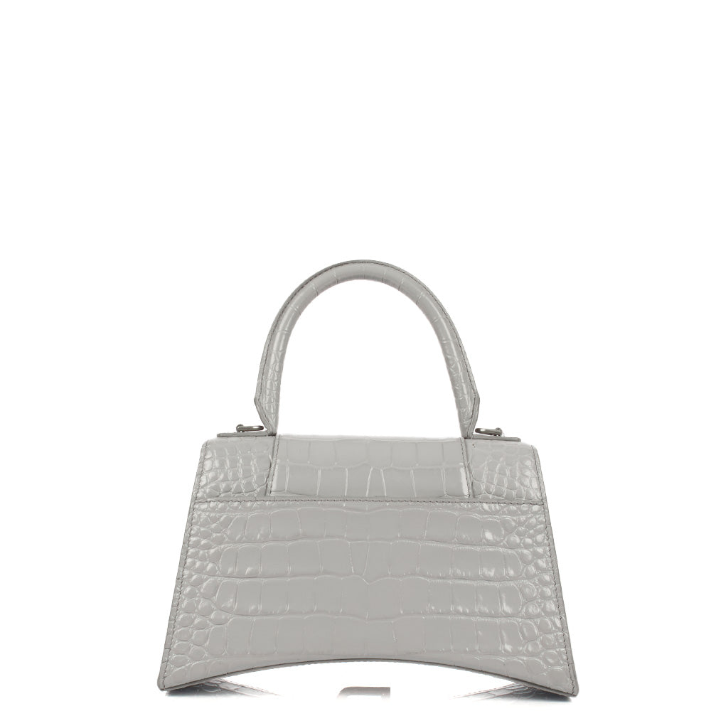 Balenciaga Top Handle Hourglass Top Handle Small in Grey, Exotic Effect Leather