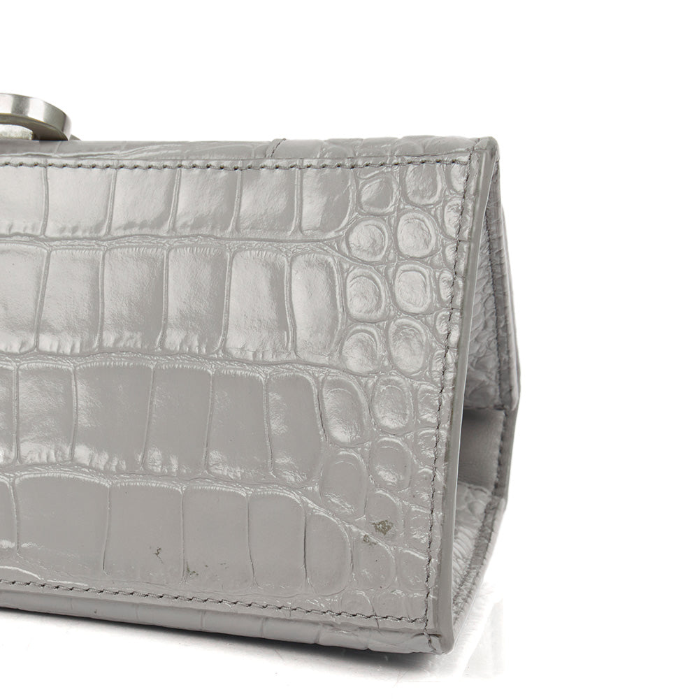 Balenciaga Top Handle Hourglass Top Handle Small in Grey, Exotic Effect Leather
