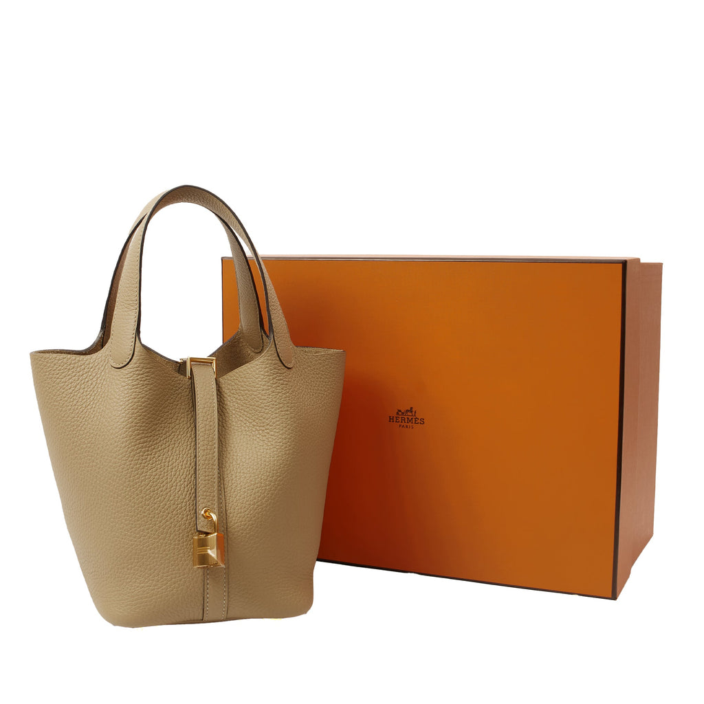 Hermes Tote Picotin 18 in Trench, Clemence Leather