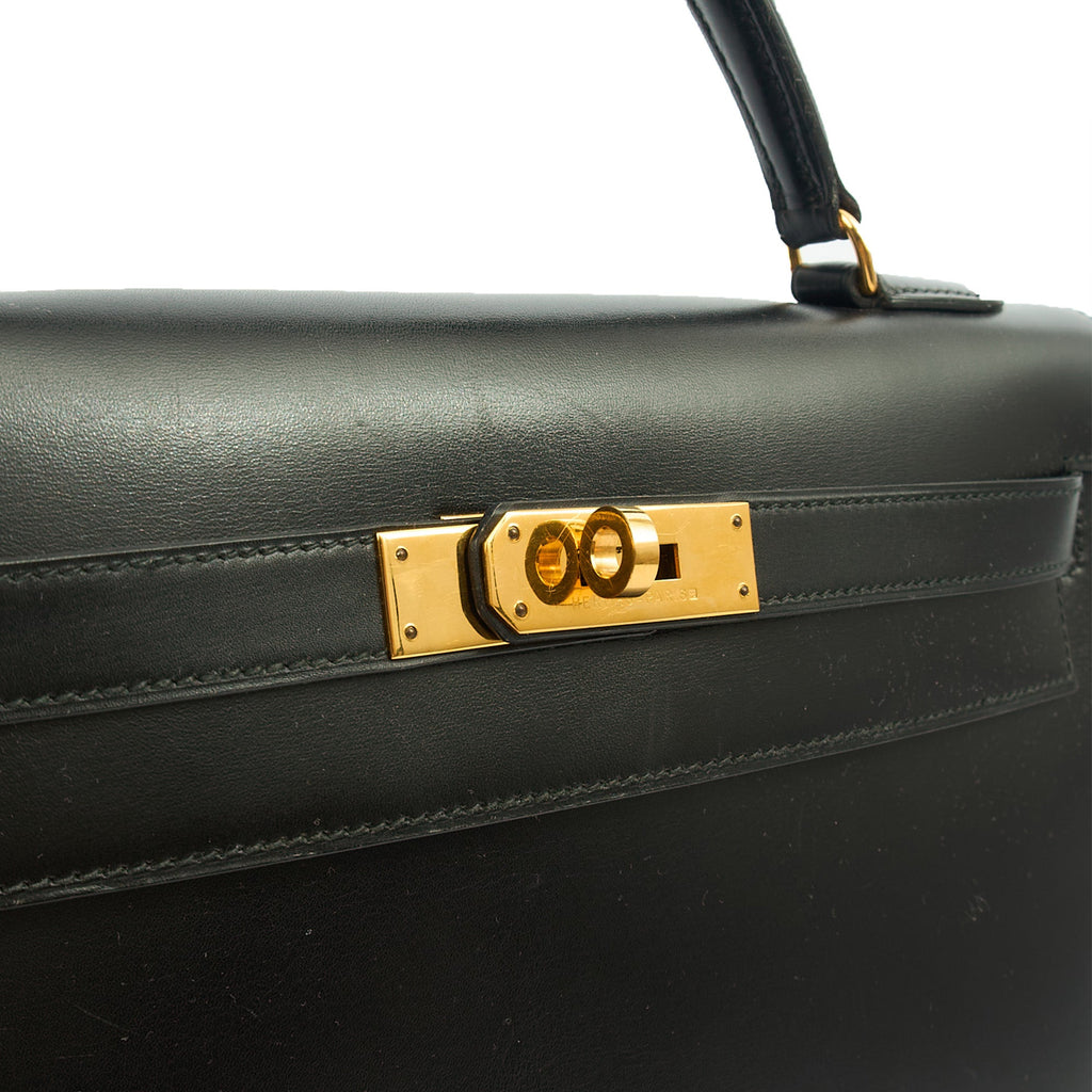 Hermes Top Handle Kelly 32 in Black, Box Calf Leather