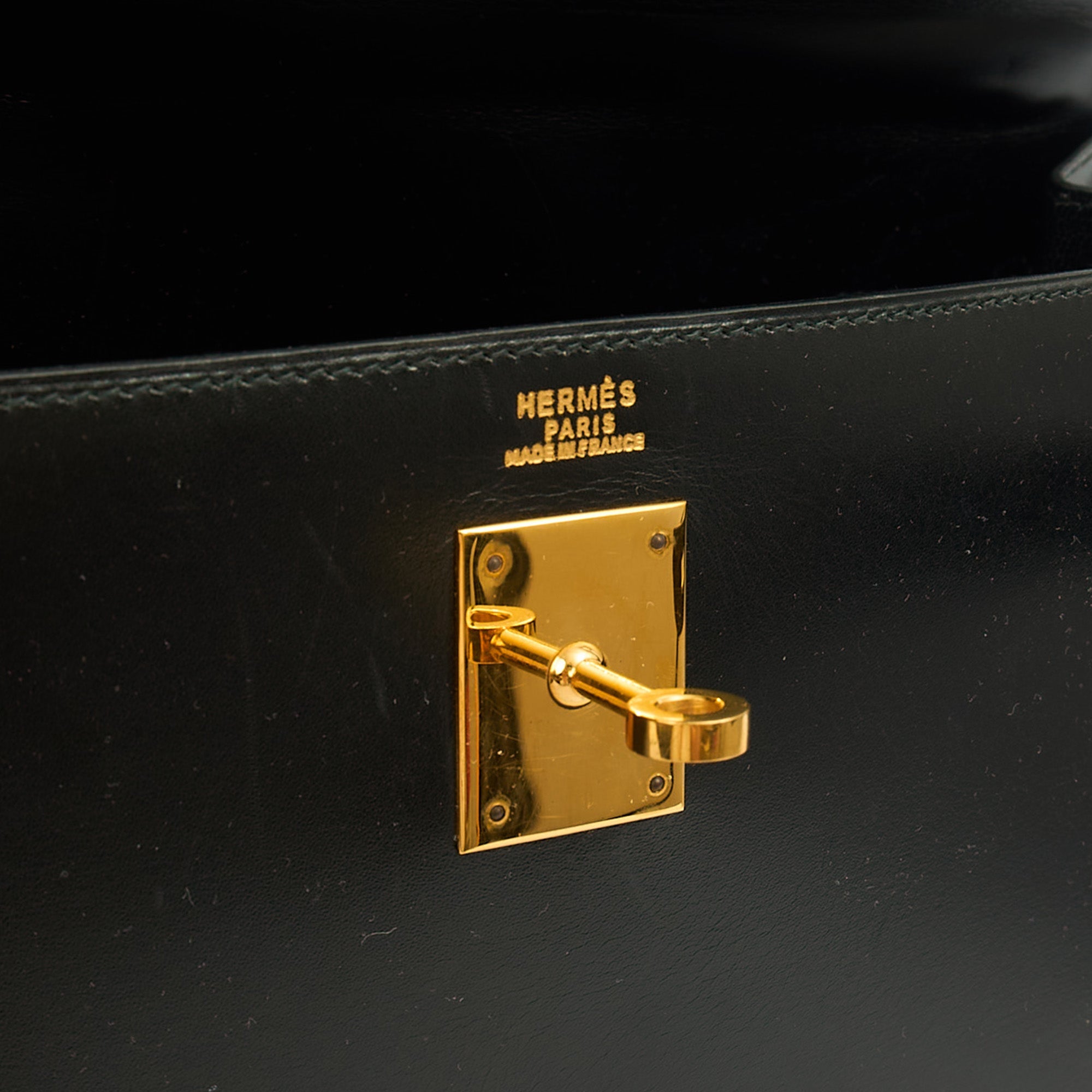 Hermes Top Handle Kelly 32 in Black, Box Calf Leather