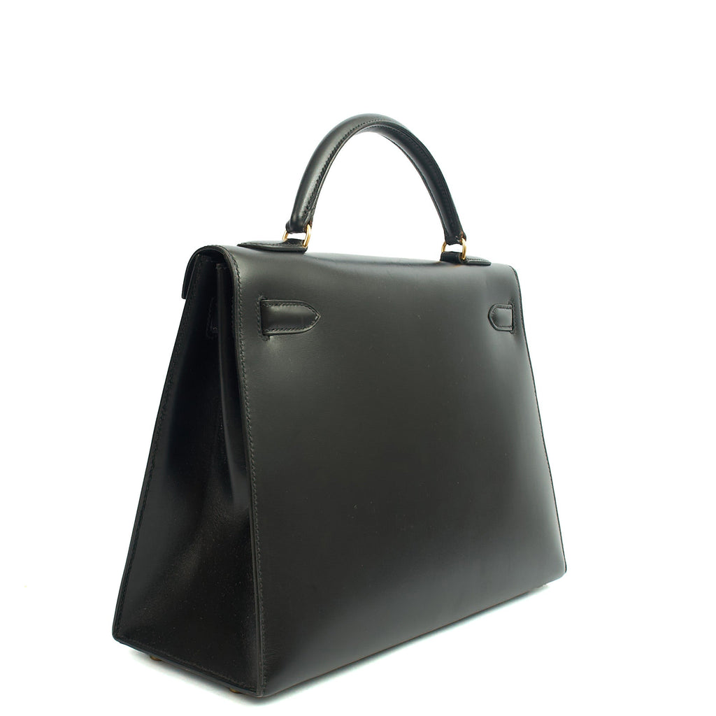 Hermes Top Handle Kelly 32 in Black, Box Calf Leather