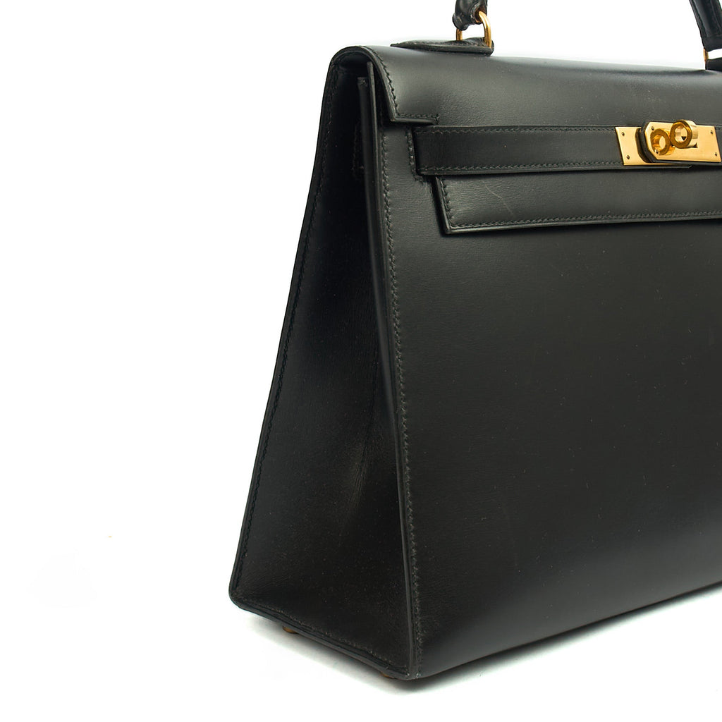 Hermes Top Handle Kelly 32 in Black, Box Calf Leather