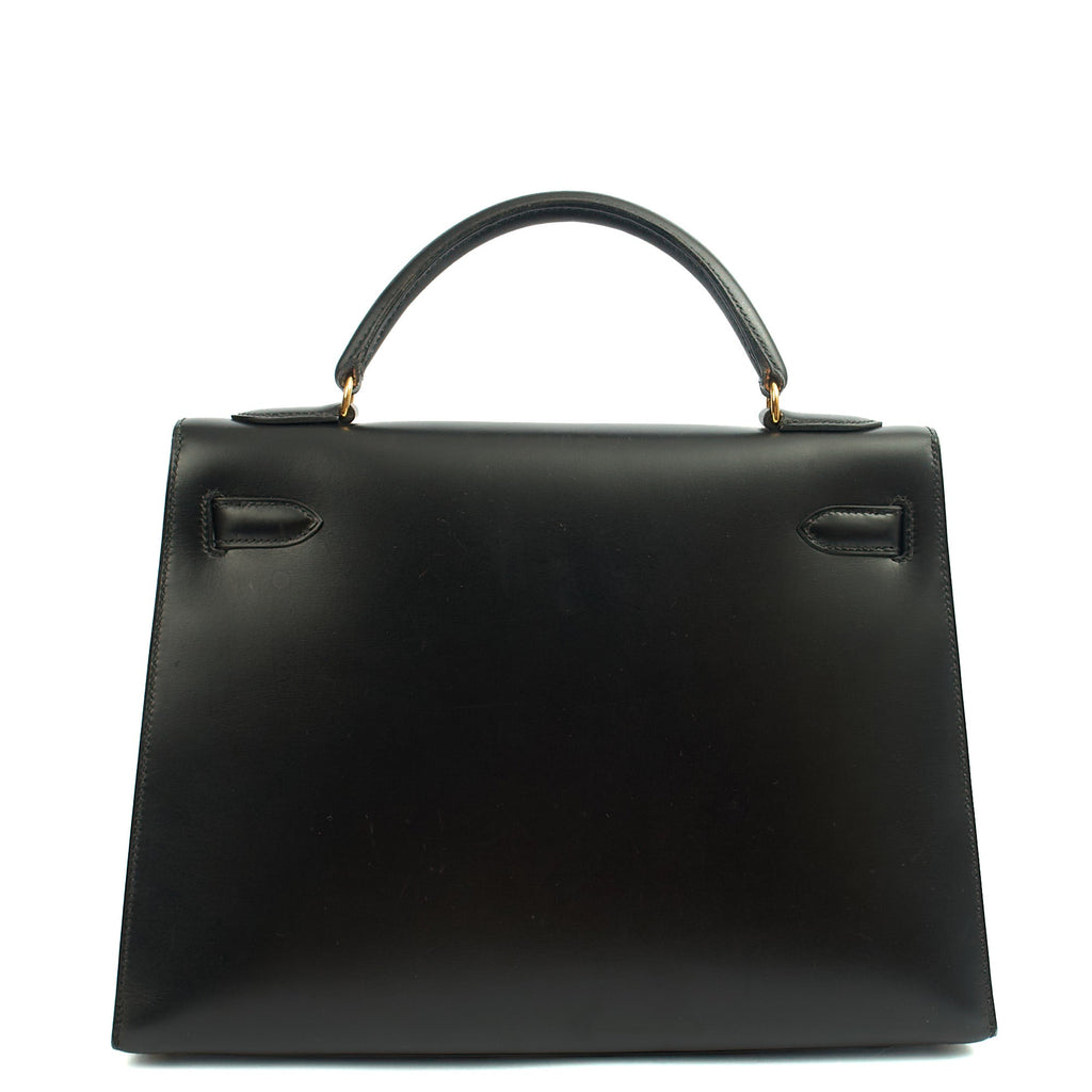 Hermes Top Handle Kelly 32 in Black, Box Calf Leather