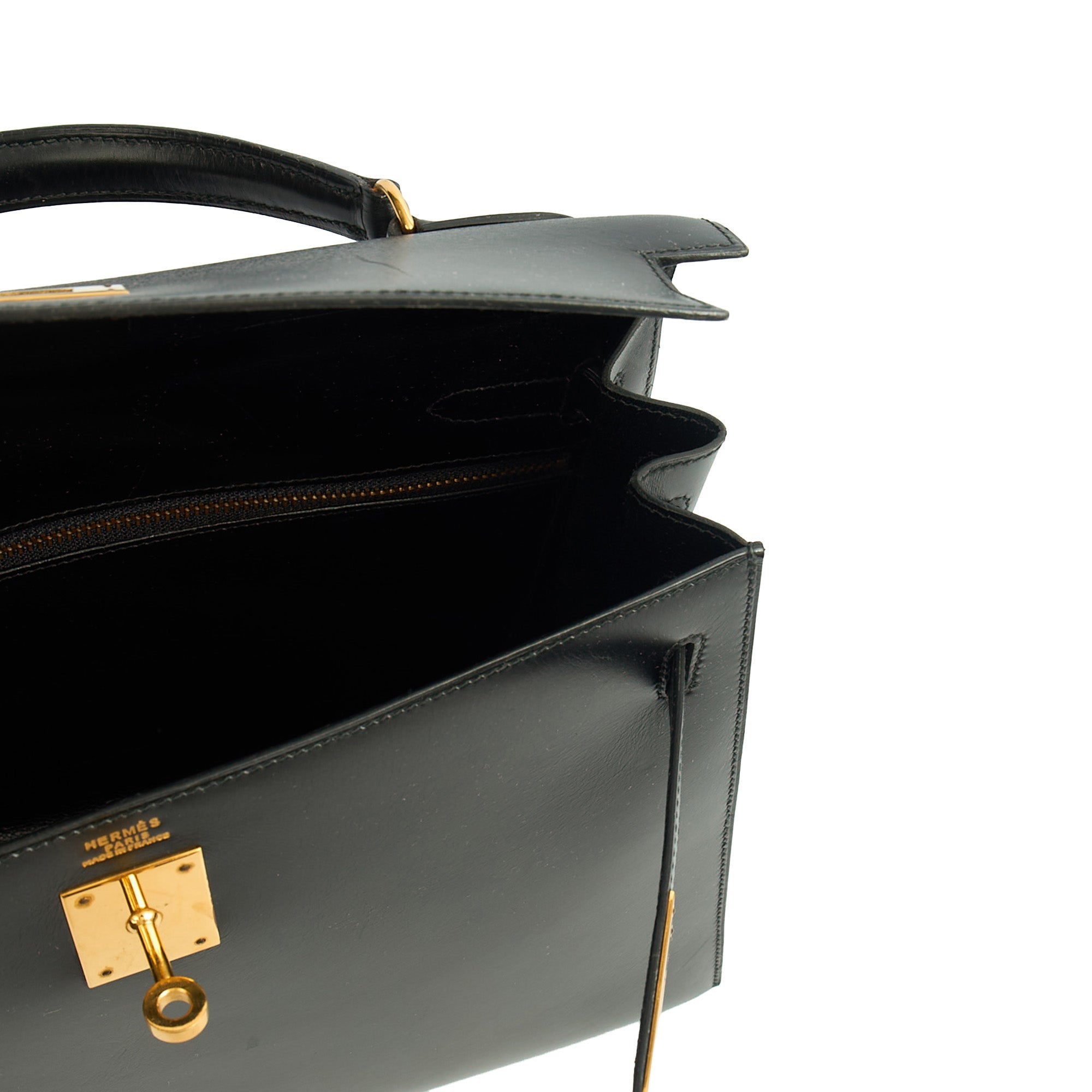Hermes Top Handle Kelly 32 in Black, Box Calf Leather