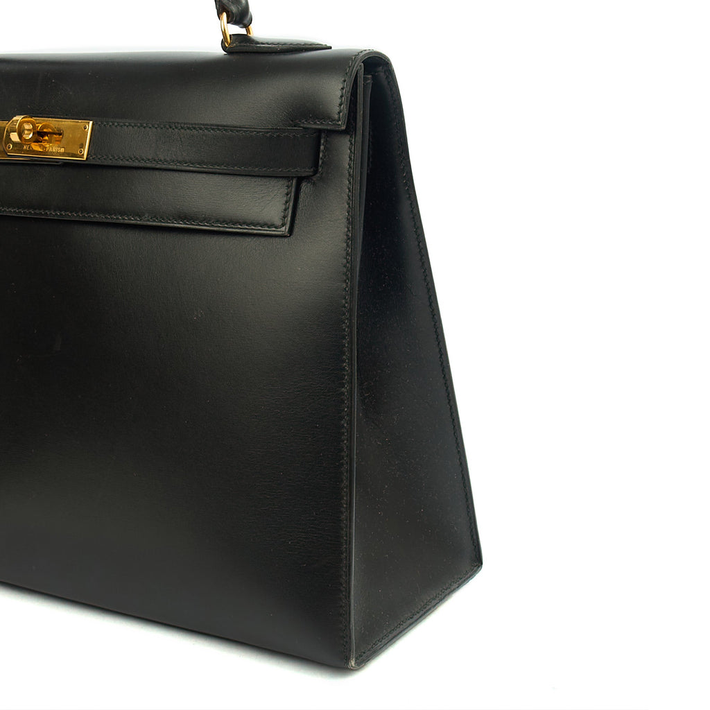 Hermes Top Handle Kelly 32 in Black, Box Calf Leather