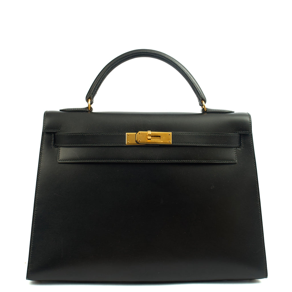 Hermes Top Handle Kelly 32 in Black, Box Calf Leather
