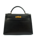 Hermes Top Handle Kelly 32 in Black, Box Calf Leather
