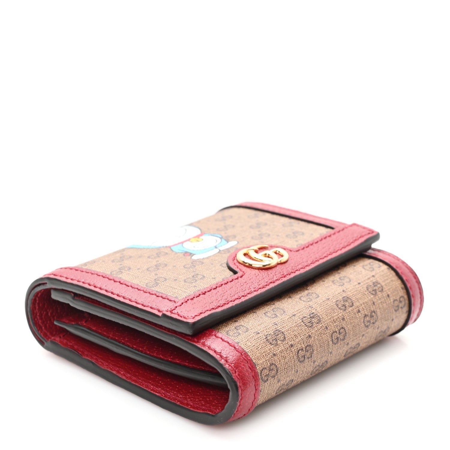 X DORAEMON Mini Vintage GG Supreme Monogram  Case Wallet Beige Cherry Red