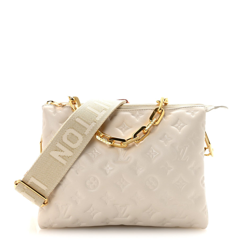Lambskin Embossed Monogram Coussin PM White