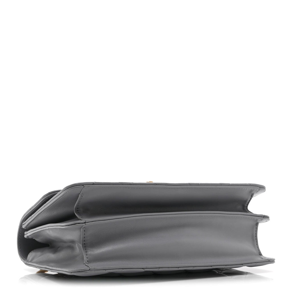 Caflskin Quilted Dual Handle Chain Flap Bag Grey
