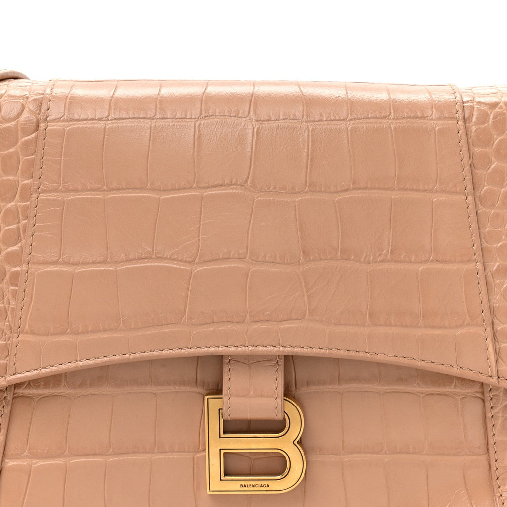 Extra Supple Calfskin Crocodile Embossed Small Downtown Shoulder Bag Nude Beige
