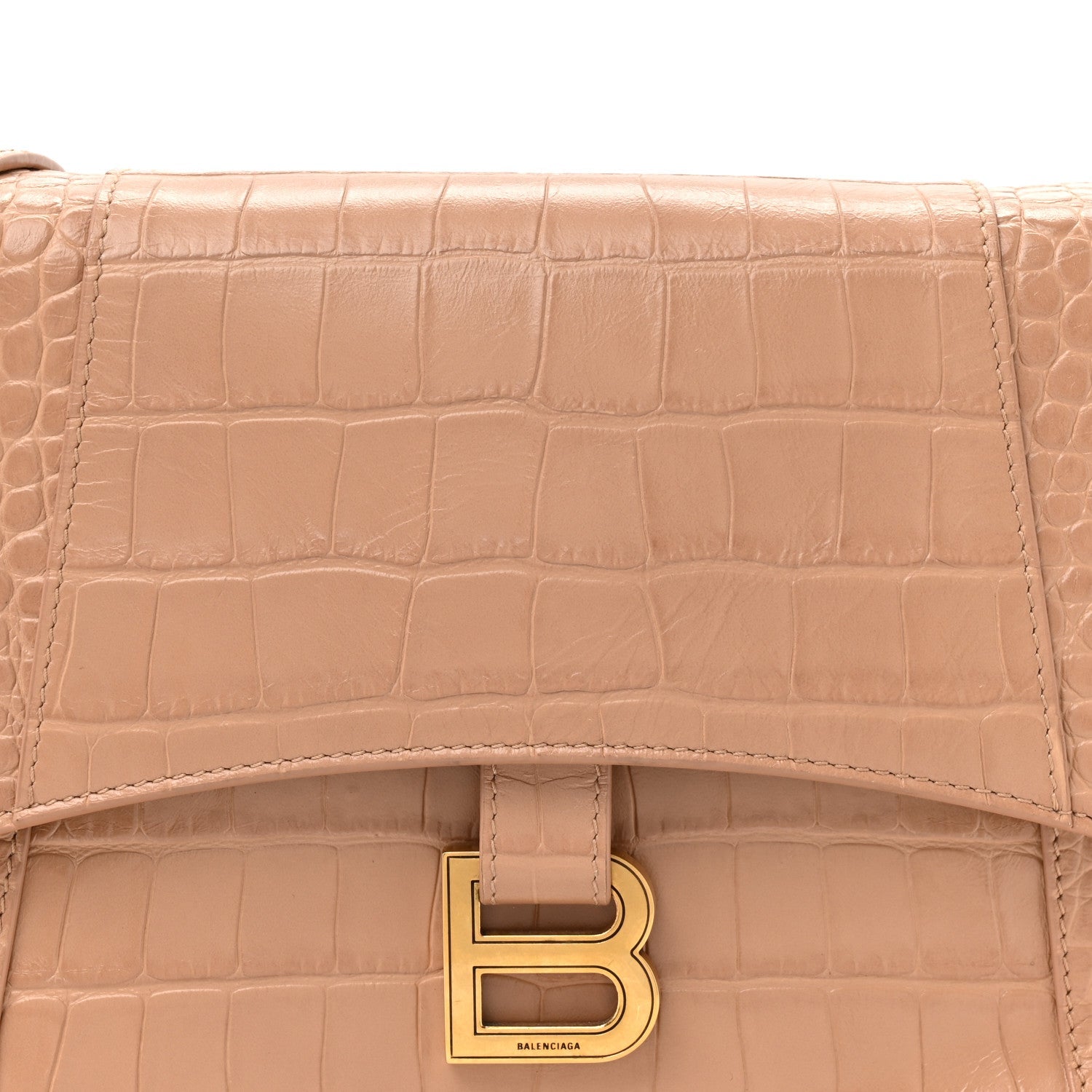 Extra Supple Calfskin Crocodile Embossed Small Downtown Shoulder Bag Nude Beige