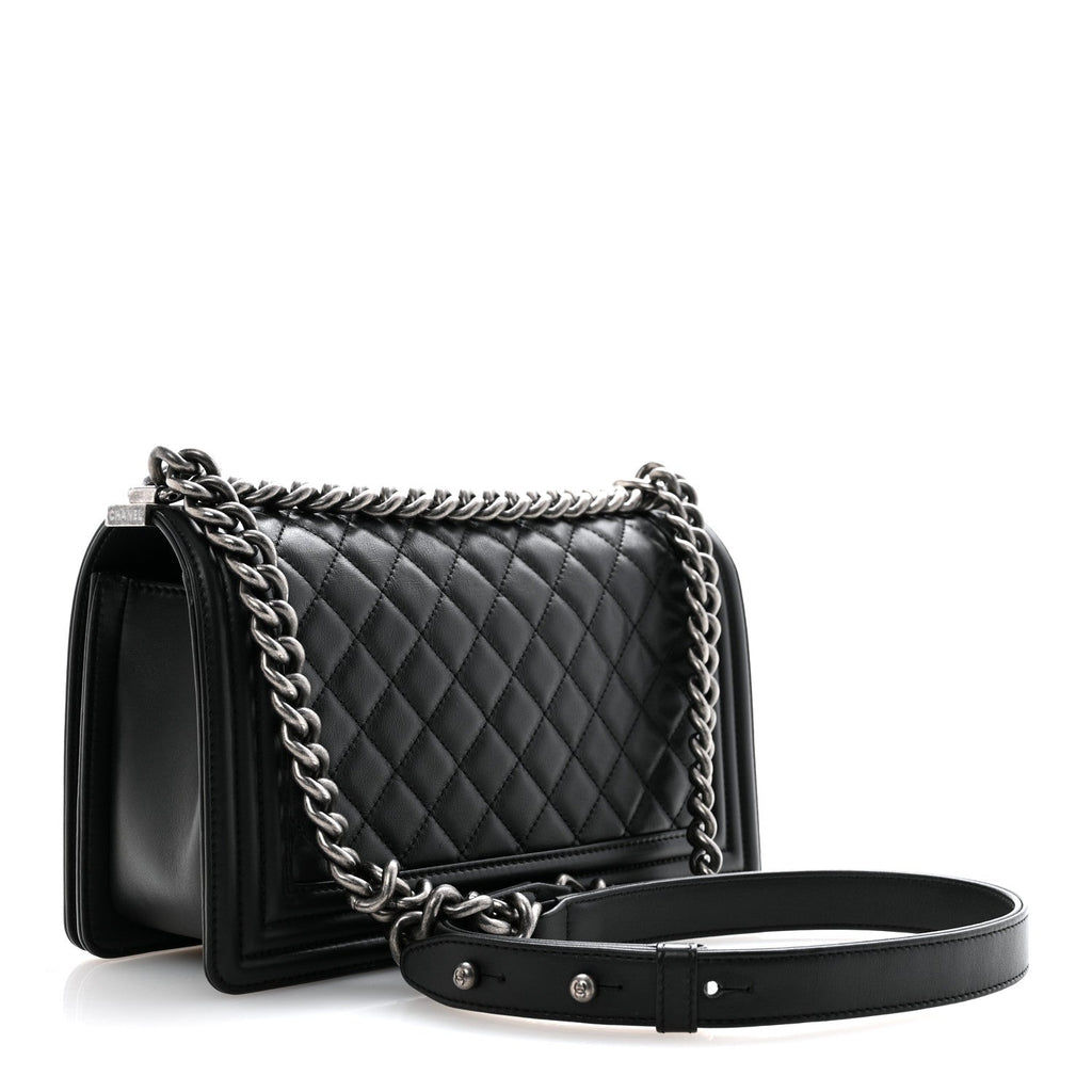Calfskin Quilted Medium Boy Flap Black