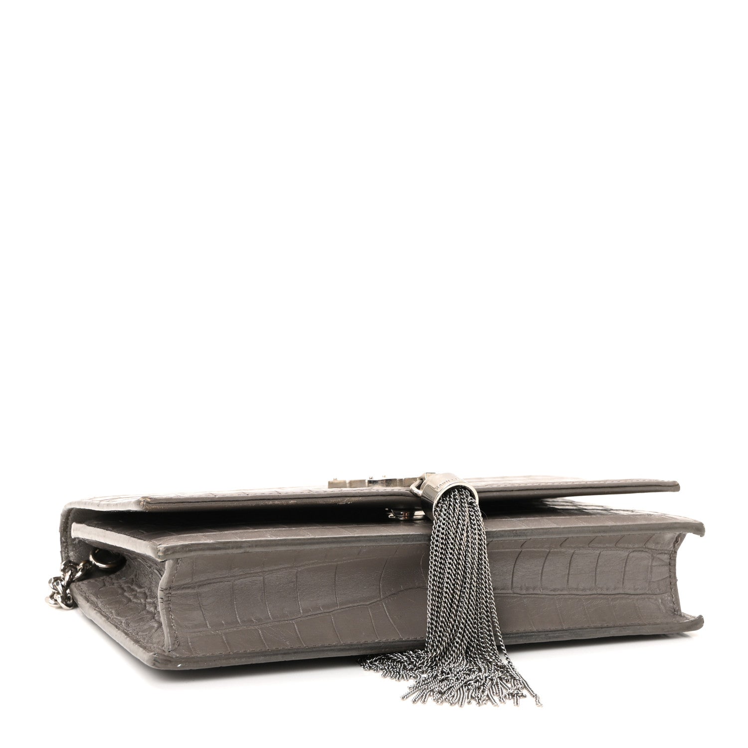 Calfskin Crocodile Embossed Kate Monogram Tassel Chain Wallet Fog