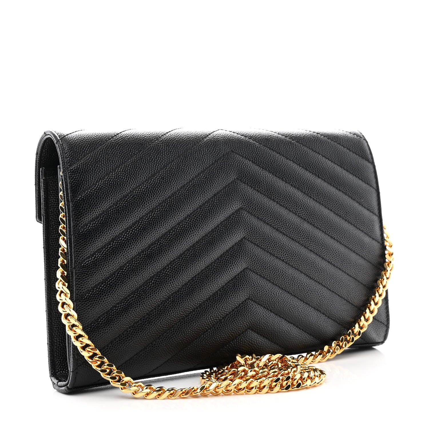 Grain De Poudre Matelasse Chevron Monogram Chain Wallet Black