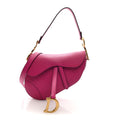 Grained Calfskin Saddle Bag With Strap Fuchsia
