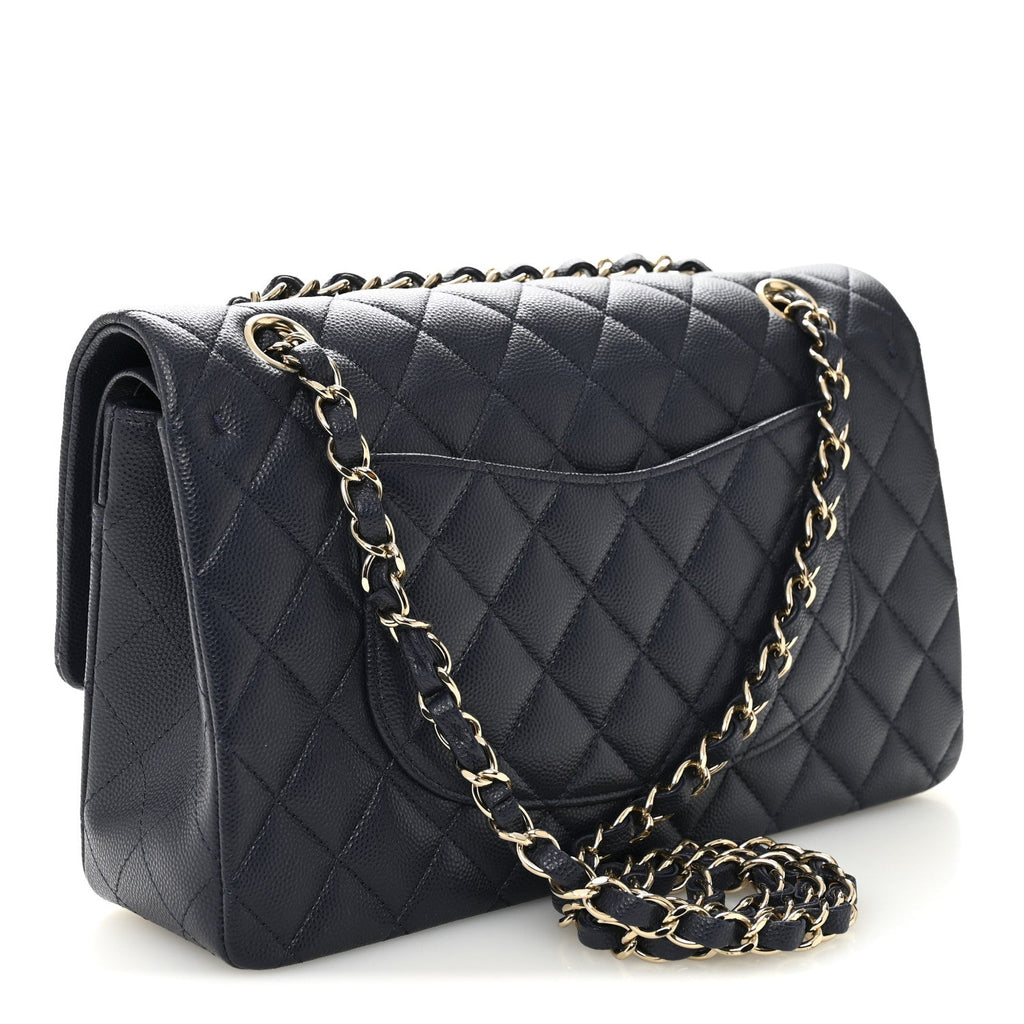 Caviar Quilted Medium Double Flap Navy