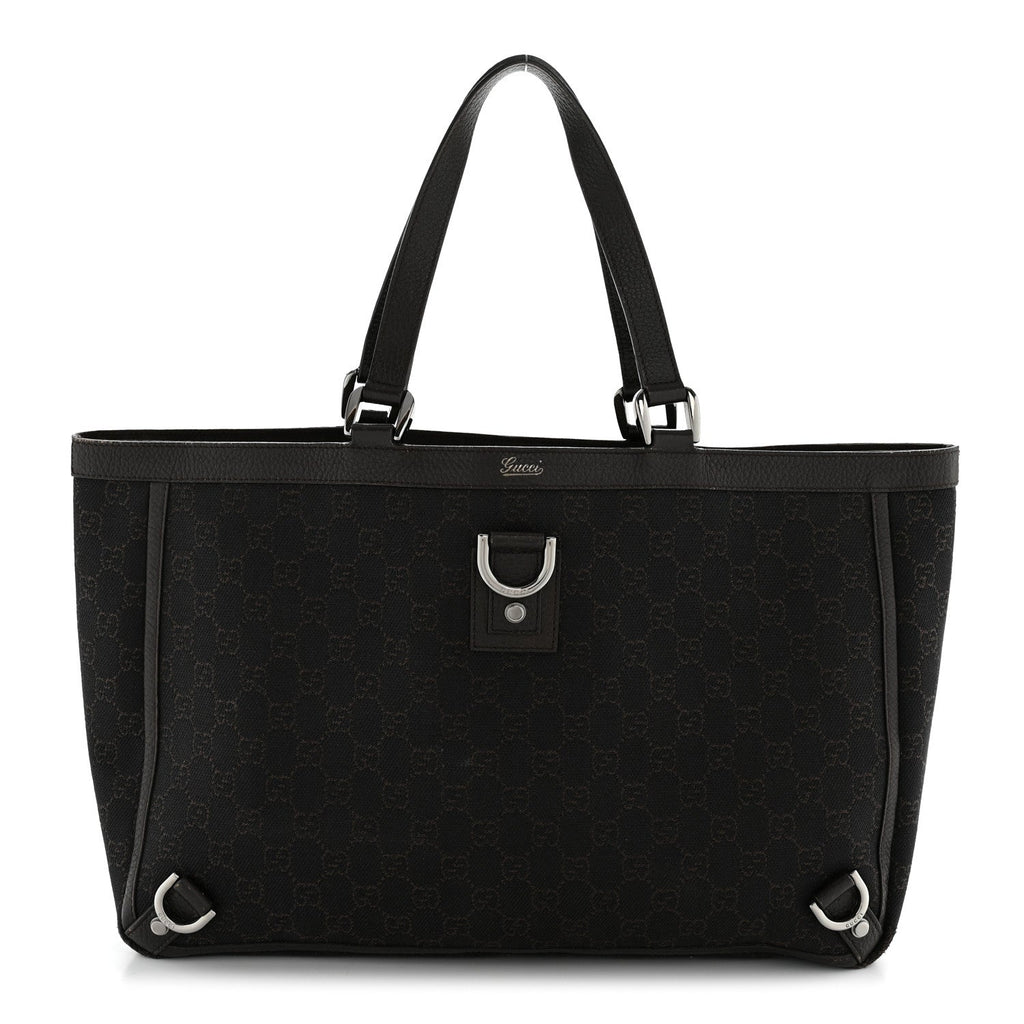Denim Monogram Large Abbey Tote Dark Brown