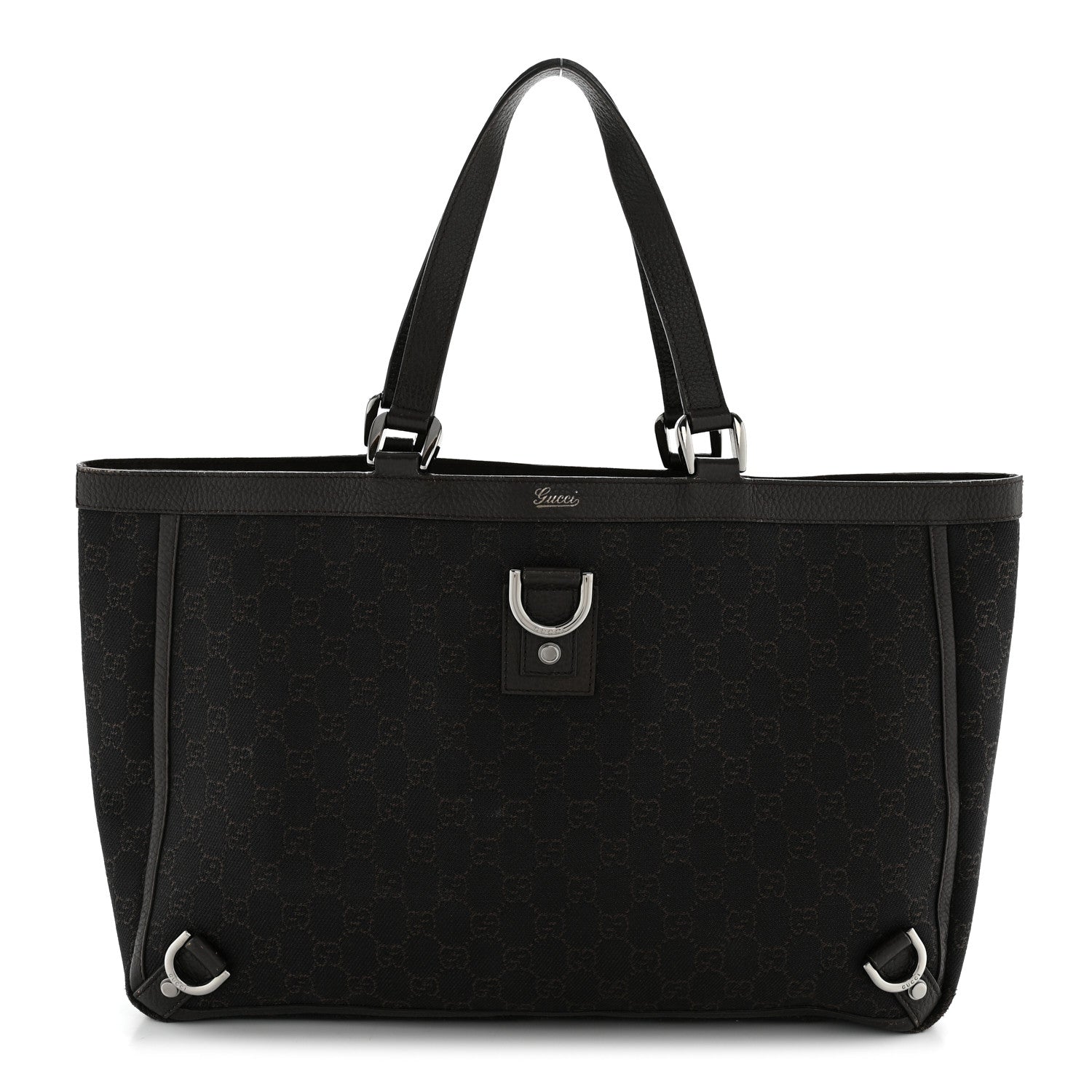 Denim Monogram Large Abbey Tote Dark Brown