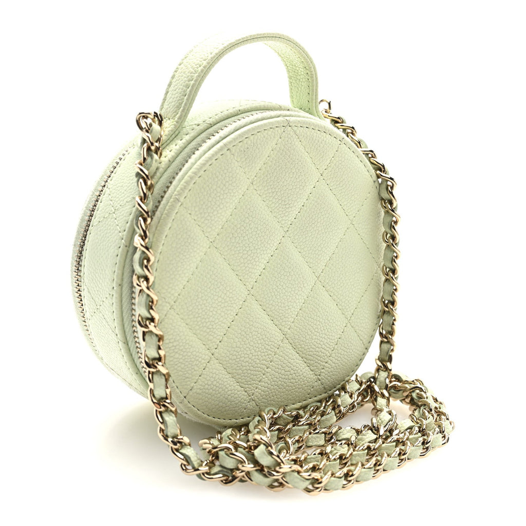 Caviar Quilted Round Handle With Care Vanity With Chain Light Green