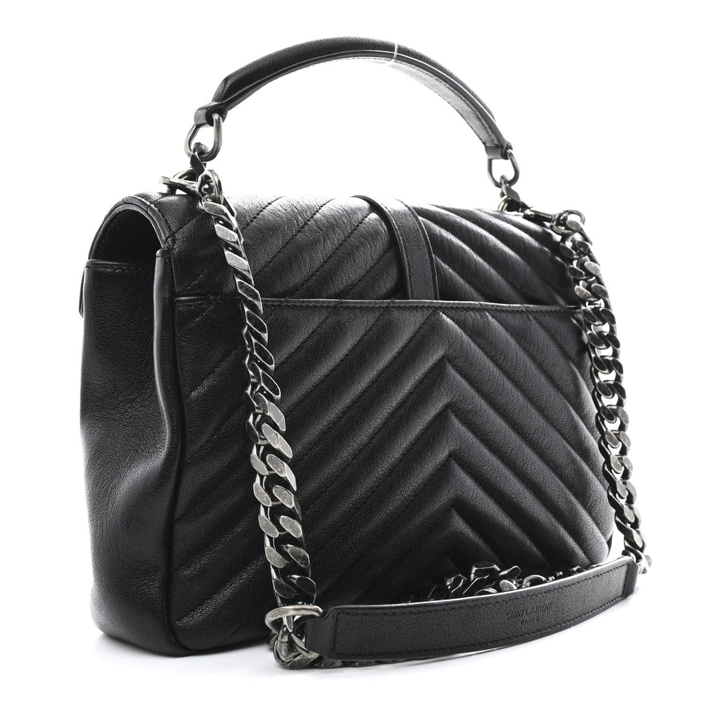 Sheepskin Matelasse Chevron Monogram Medium College Bag Black