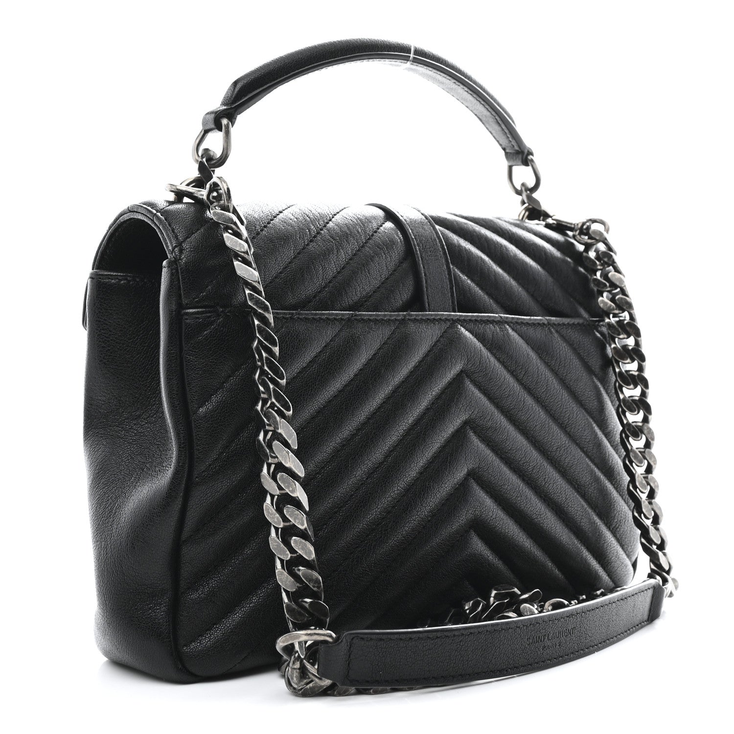 Sheepskin Matelasse Chevron Monogram Medium College Bag Black