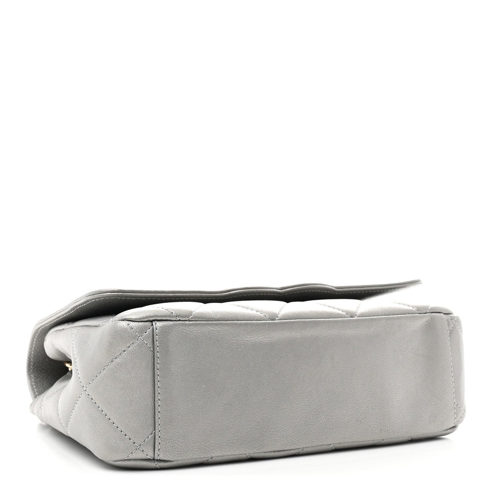 Metallic Goatskin Quilted Timeless CC Flap Silver