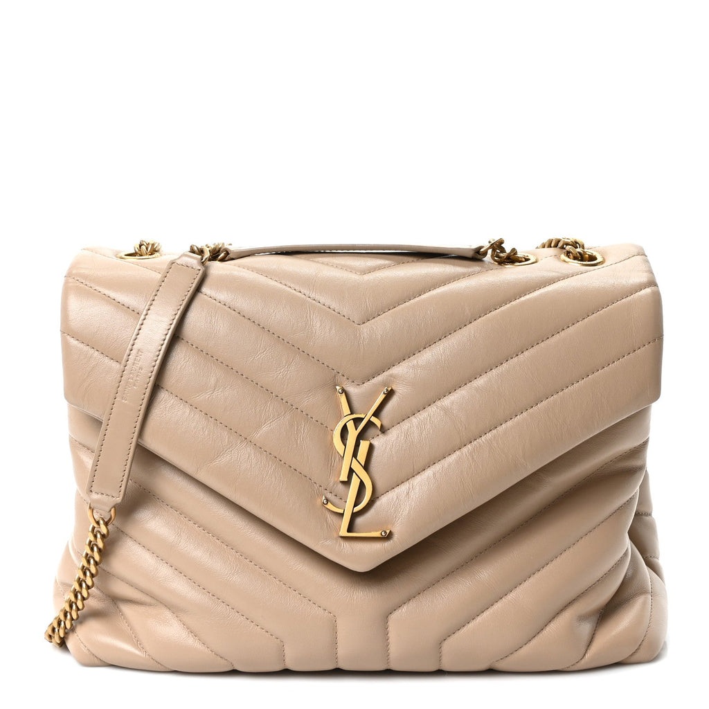 Calfskin Y Quilted Monogram Medium Loulou Chain Satchel Dark Beige