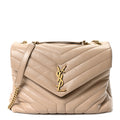 Calfskin Y Quilted Monogram Medium Loulou Chain Satchel Dark Beige