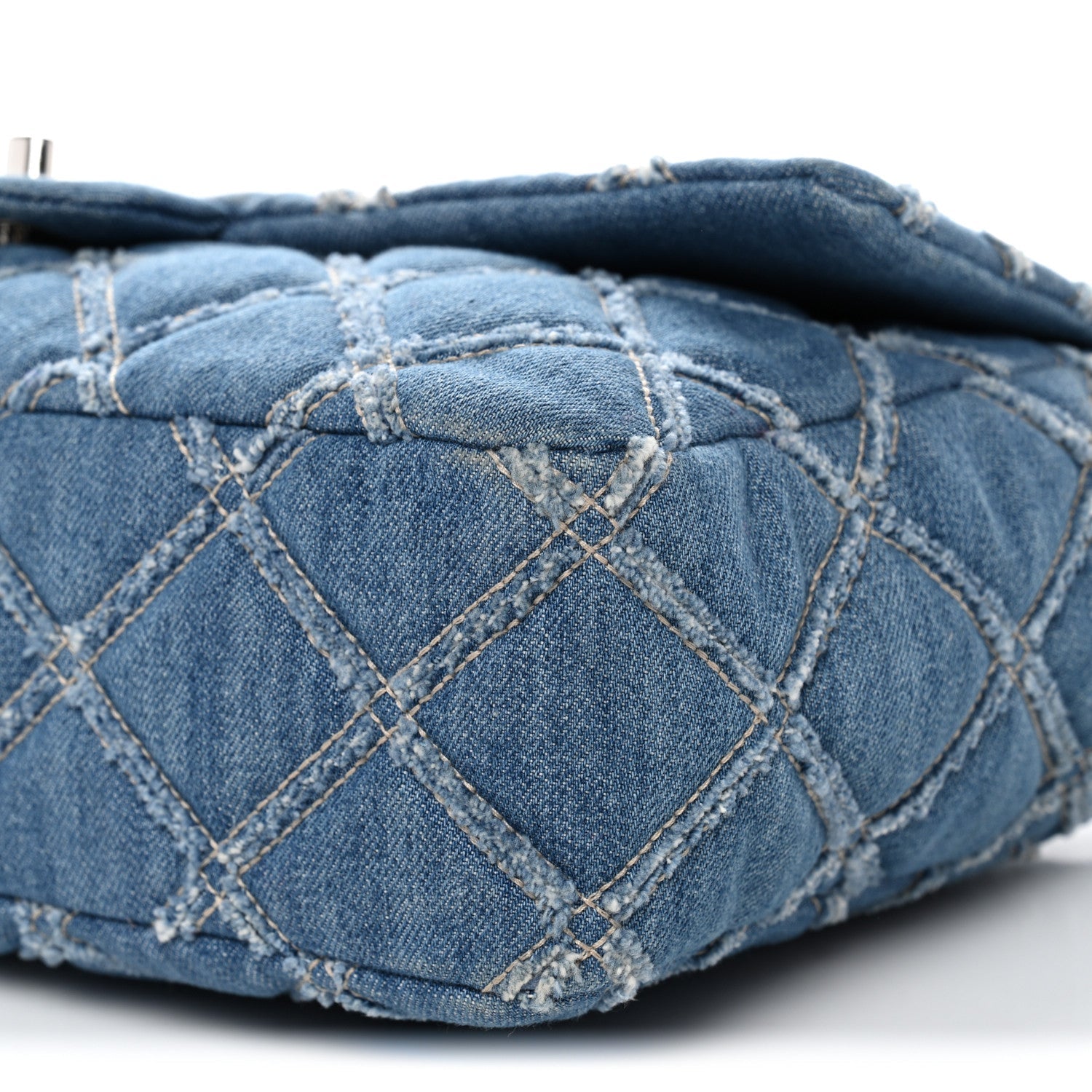 Frayed Denim Quilted Large Blue Chip Flap Blue