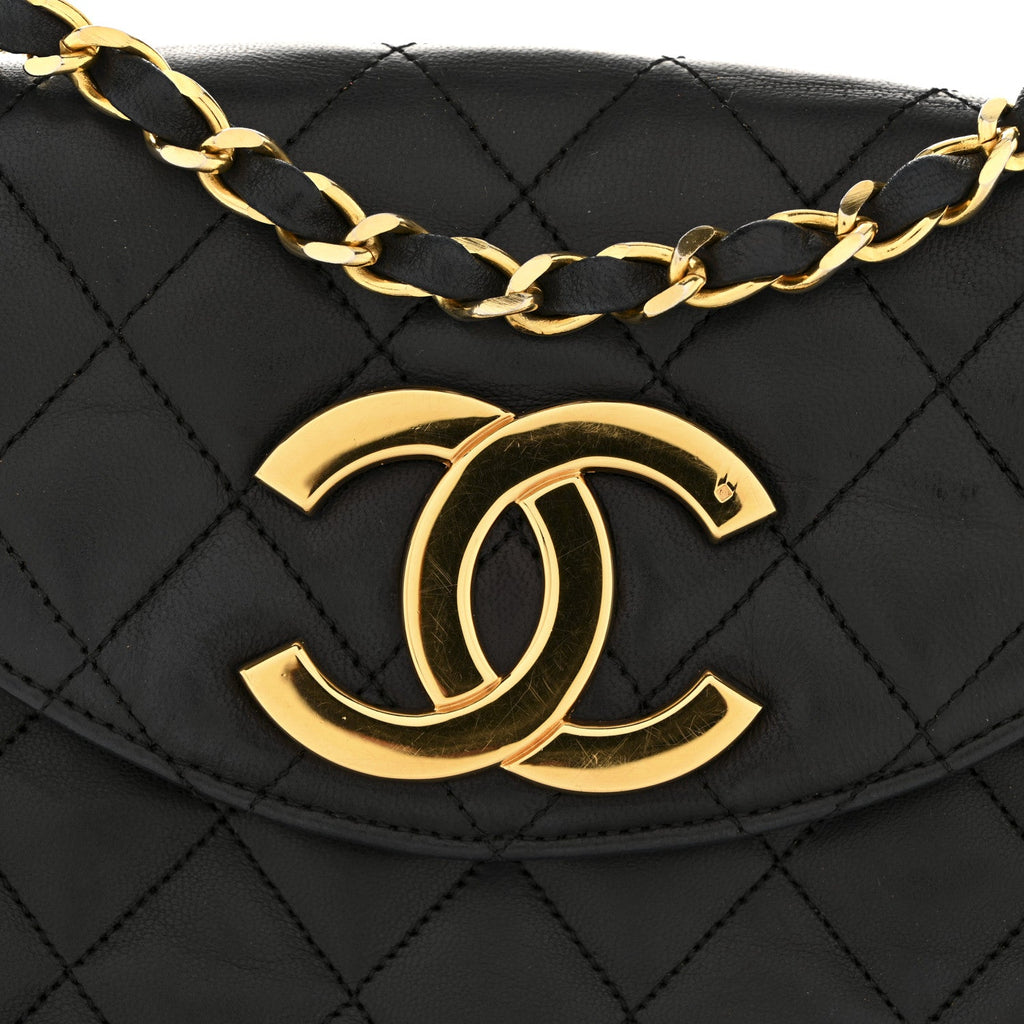 Lambskin Quilted Half Moon Flap Black