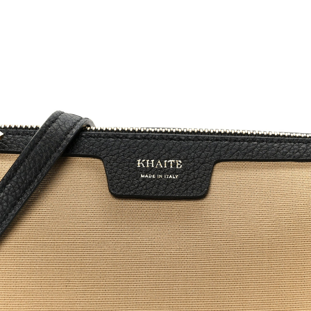 Canvas Calfskin Medium Lina Crossbody Bag Black Honey