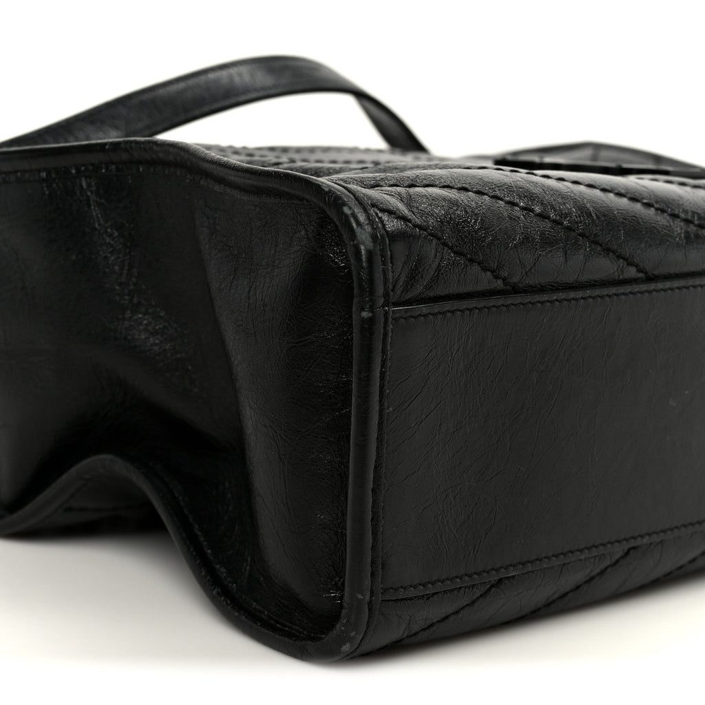 Crinkled Calfskin Matelasse Monogram Large Niki Shopper Tote Black