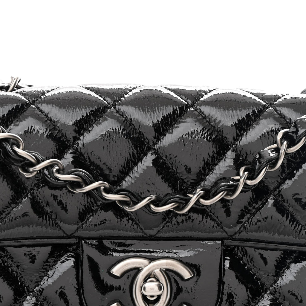 Crinkled Patent Quilted East West Flap Black