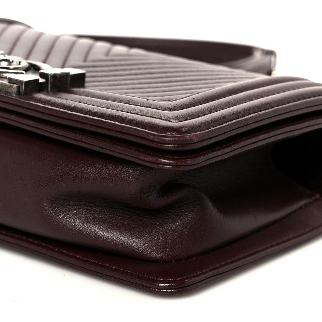 Calfskin Chevron Quilted Small Boy Flap Burgundy