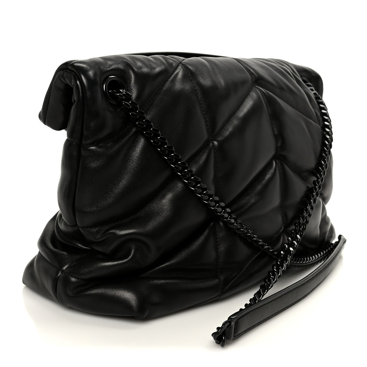 Lambskin Quilted Monogram Monochrome Medium Loulou Puffer Chain Satchel Black