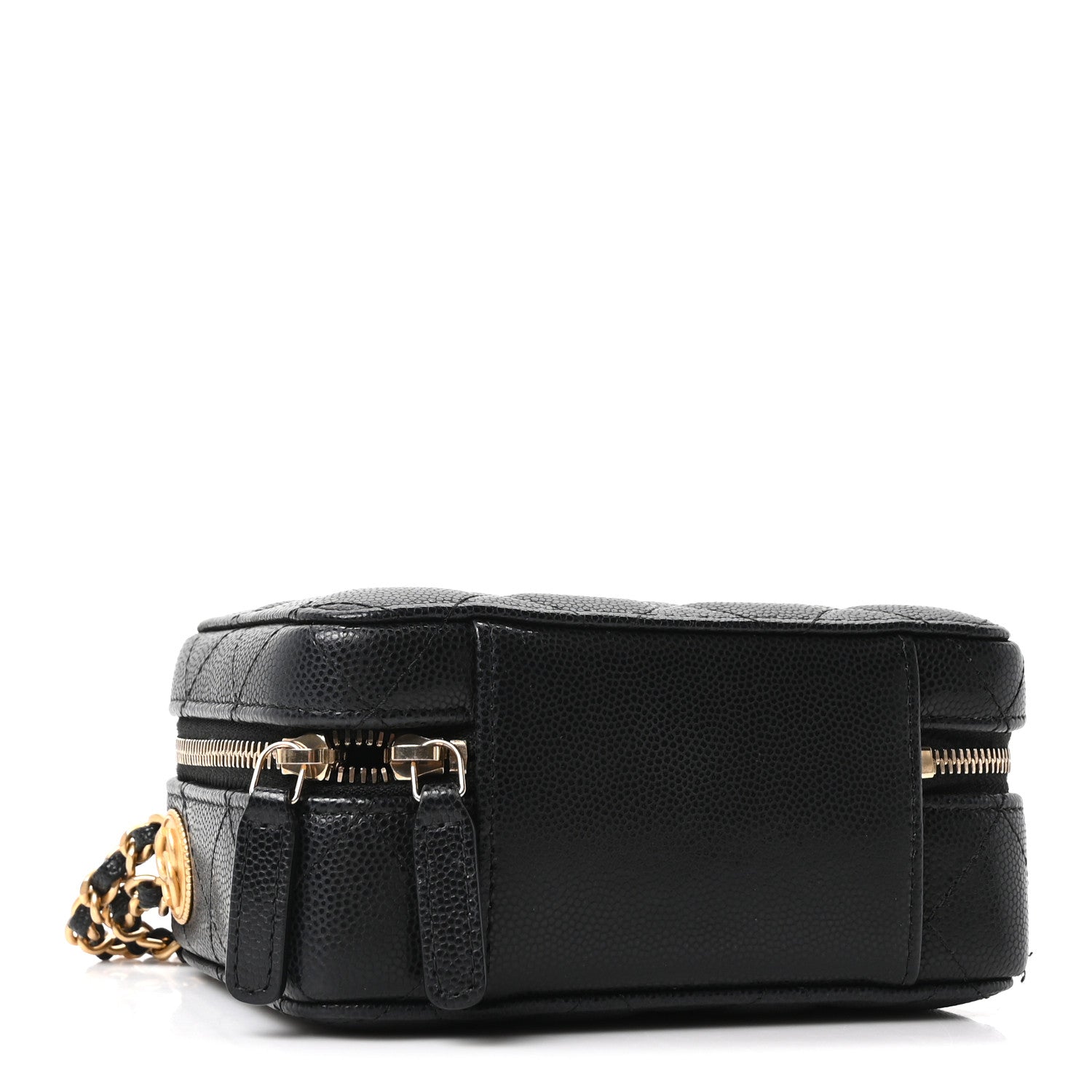Caviar Quilted Twist Your Buttons Clutch With Chain Black