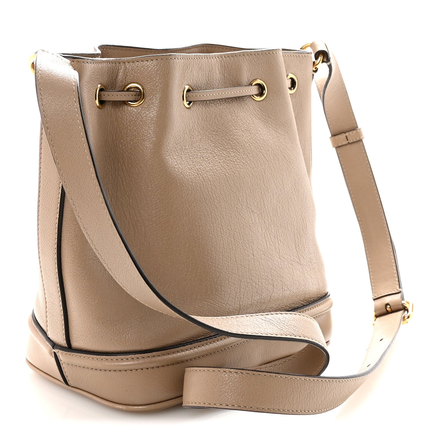 Grained Buffalo Horse Medal Bucket Bag Boyish Brown