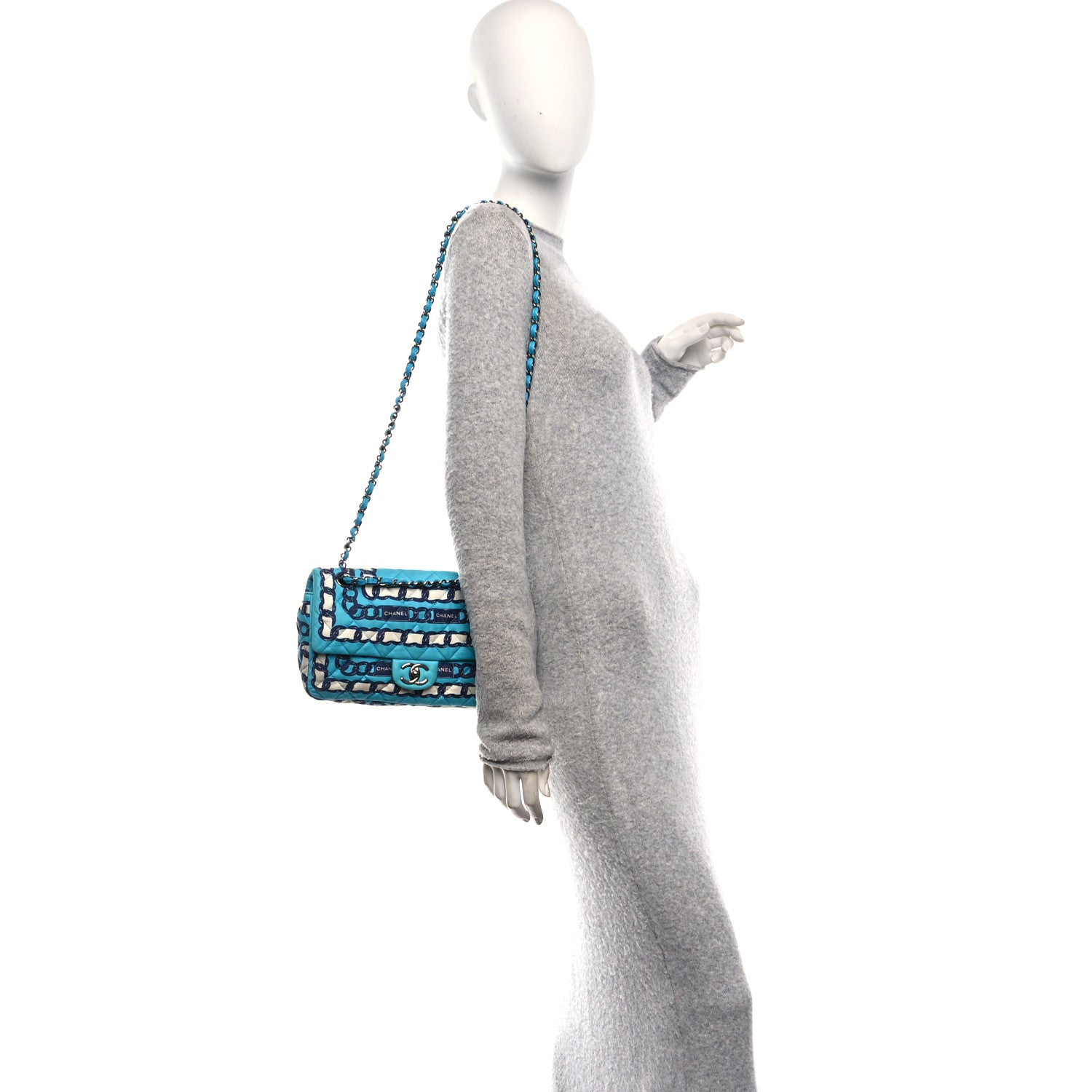 Silk Chain Printed Medium Single Flap Blue