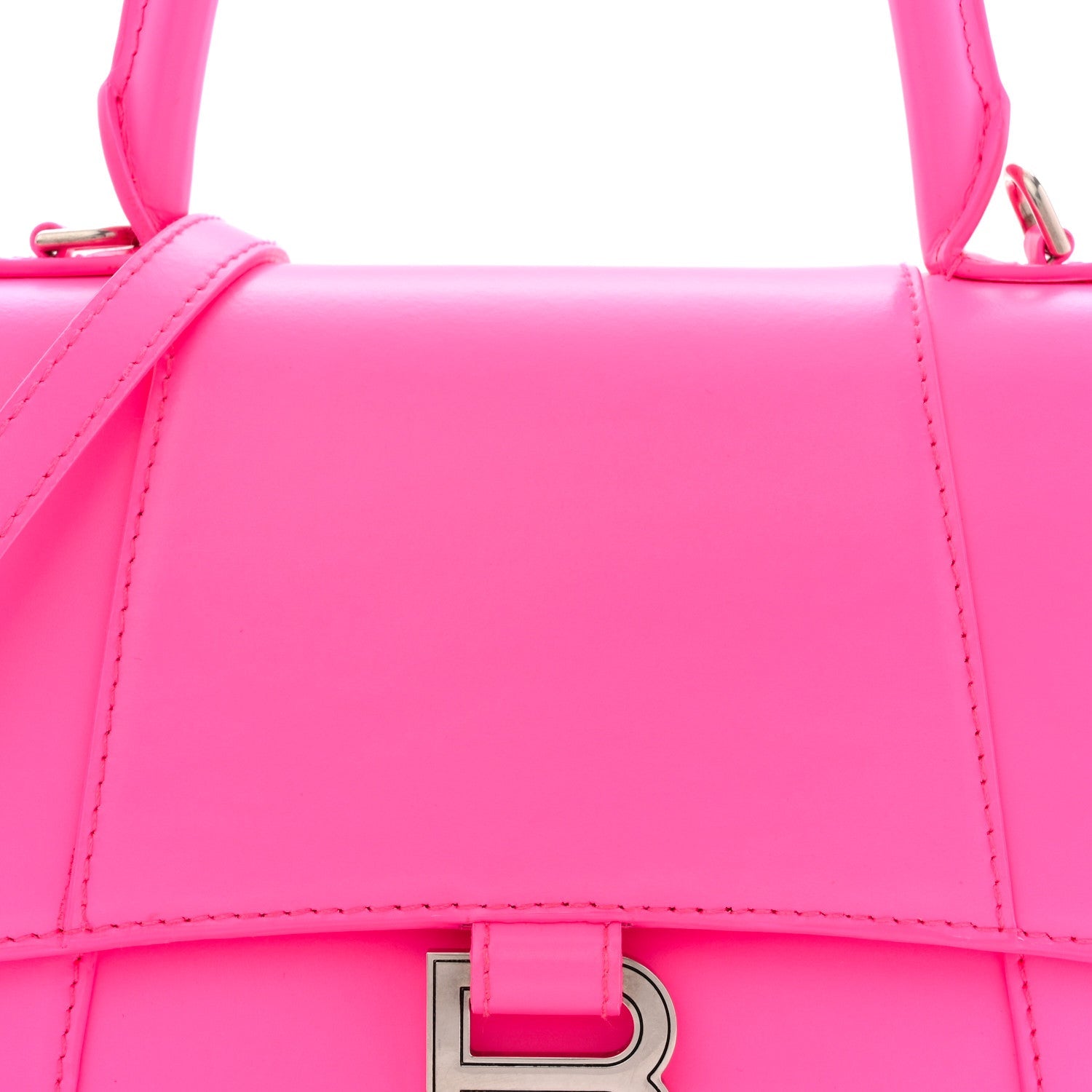 Shiny Box Calfskin Small Hourglass Top Handle Bag Acid Fuchsia