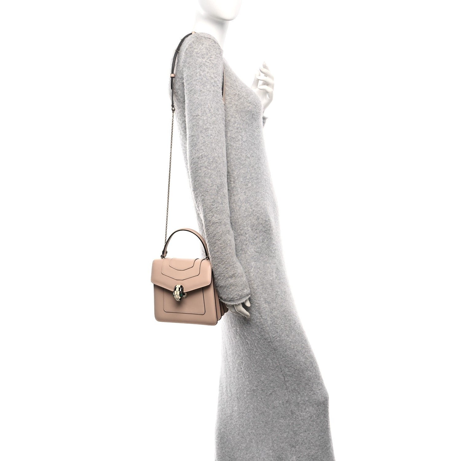 Calfskin Serpenti Forever Top Handle Beige Green