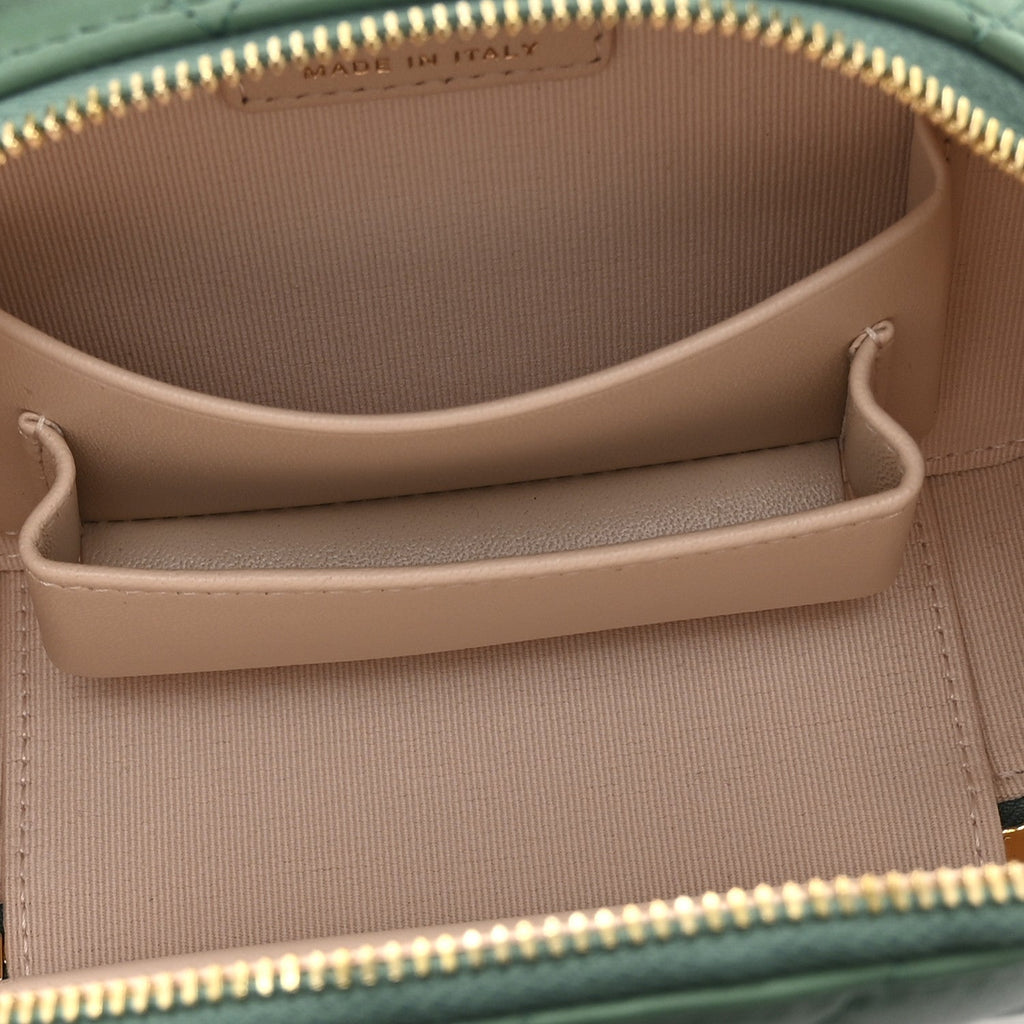 Lambskin Quilted Chic Riviera Top Handle Vanity Case Green
