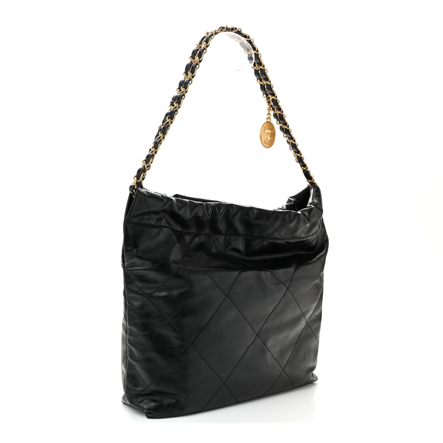 Shiny Calfskin Quilted Small Chanel 22 Black