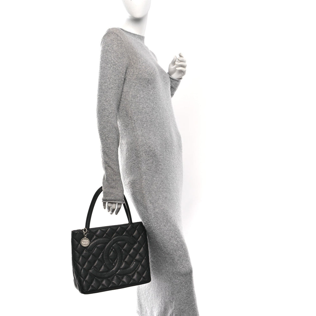 Caviar Quilted Medallion Tote Black