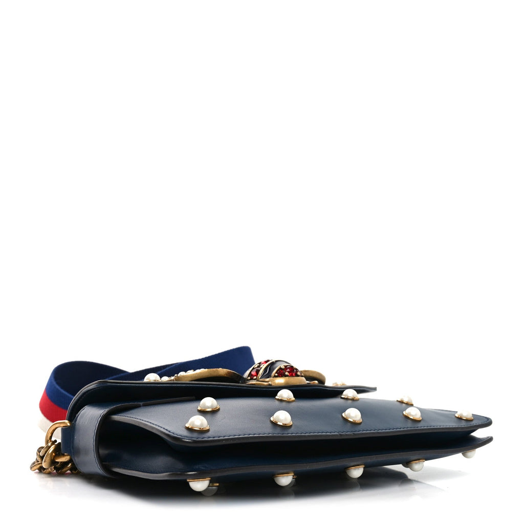 Nappa Pearl Studded Mini Queen Margaret Broadway Shoulder Bag Blue Agata