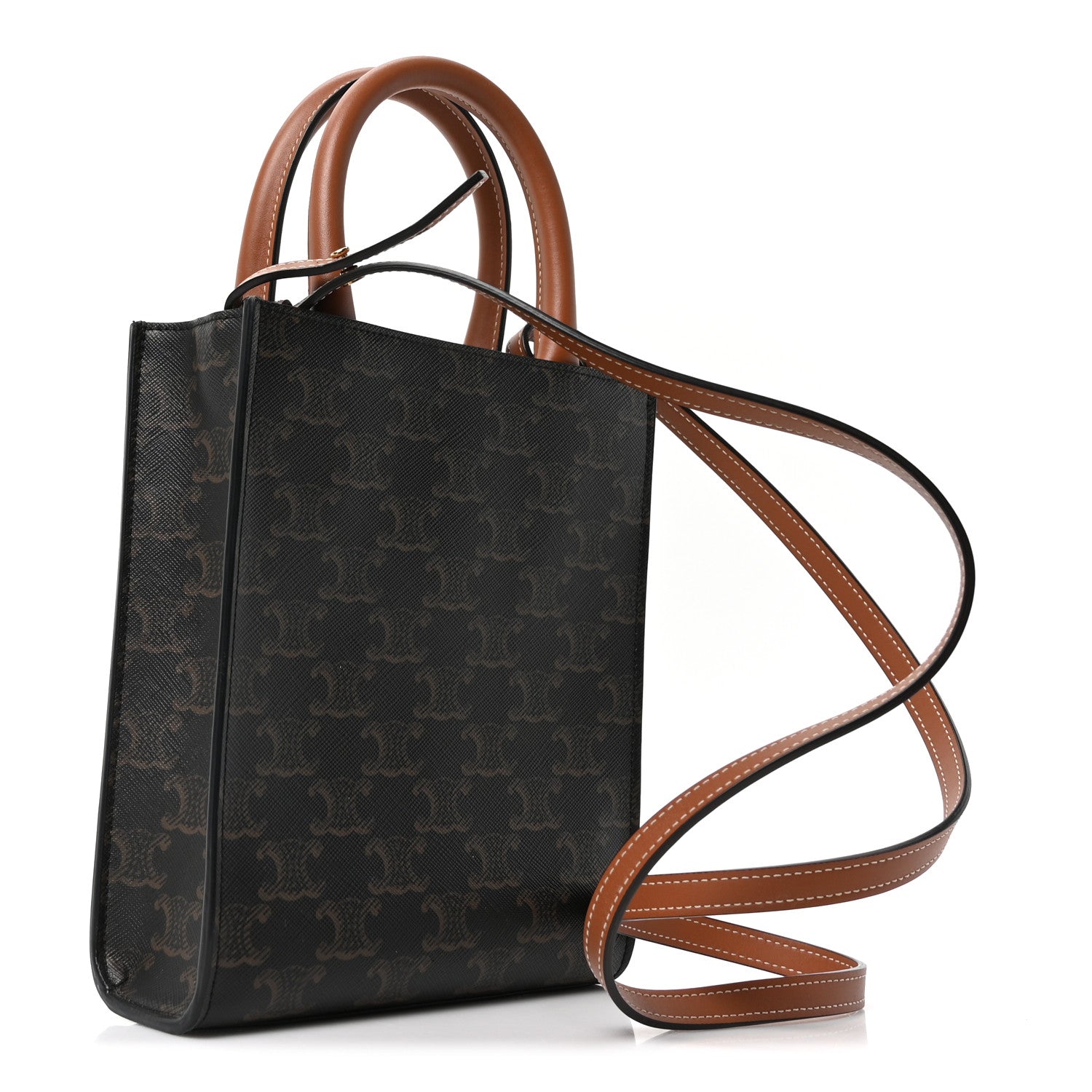 Triomphe Canvas Calfskin Mini Vertical Cabas Tan