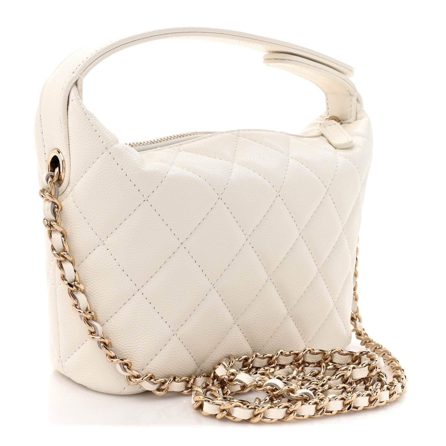 Caviar Quilted Hobo Clutch With Chain White