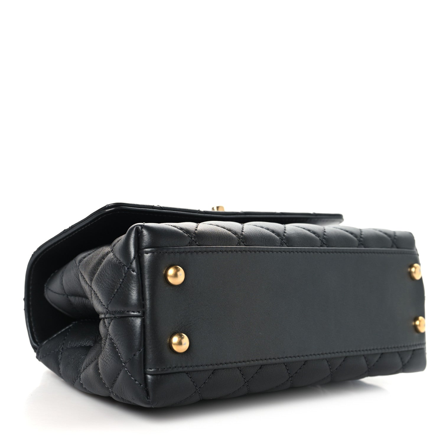 Calfskin Strass Quilted Mini Coco Handle Flap Dark Silver