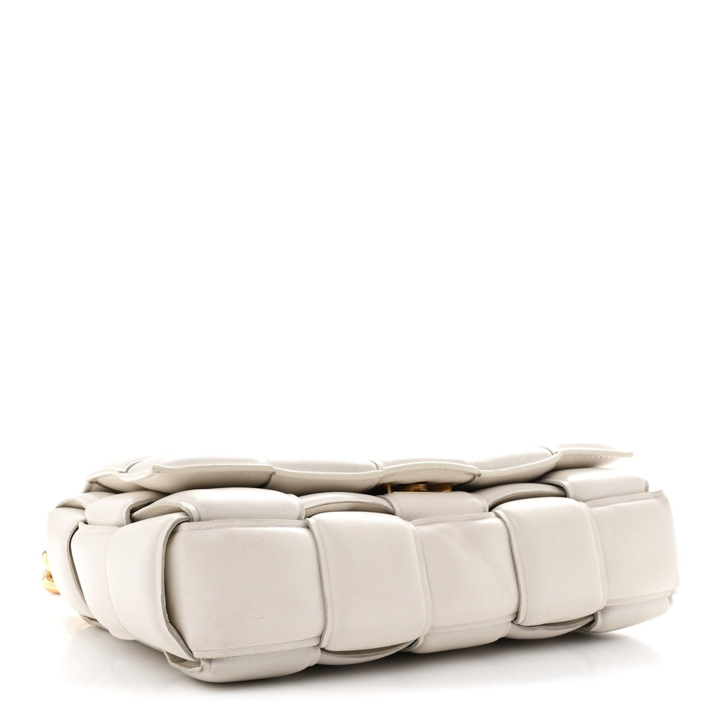 Lambskin Maxi Intreccio Padded Chain Cassette Crossbody Bag White
